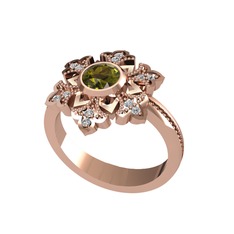 Lumi Kar Tanesi Yüzük - Peridot ve beyaz zirkon 925 ayar rose altın kaplama gümüş yüzük #eh8935