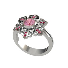 Lumi Kar Tanesi Yüzük - Pembe kuvars ve rodolit garnet 18 ayar beyaz altın yüzük #etzco4