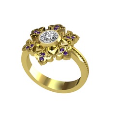 Lumi Kar Tanesi Yüzük - Swarovski ve ametist 18 ayar altın yüzük #ew6hxs