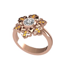 Beyaz zirkon ve sitrin 925 ayar rose altın kaplama gümüş yüzük
