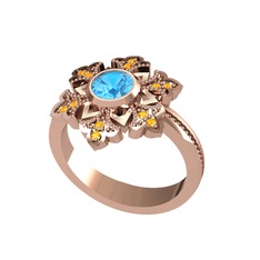 Akuamarin ve sitrin 925 ayar rose altın kaplama gümüş yüzük
