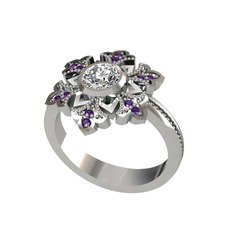 Lumi Kar Tanesi Yüzük - Pırlanta ve ametist 8 ayar beyaz altın yüzük (0.66 karat) #fogsiq