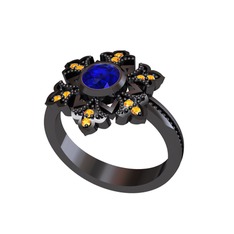 Lumi Kar Tanesi Yüzük - Lab safir ve sitrin 925 ayar siyah rodyum kaplama gümüş yüzük #hrqezc