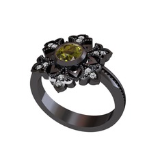 Lumi Kar Tanesi Yüzük - Peridot ve swarovski 925 ayar siyah rodyum kaplama gümüş yüzük #hy8crk
