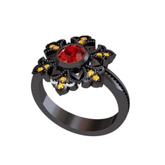 Lumi Kar Tanesi Yüzük - Garnet ve sitrin 925 ayar siyah rodyum kaplama gümüş yüzük #ir6u26