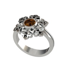 Lumi Kar Tanesi Yüzük - Dumanlı kuvars ve siyah zirkon 18 ayar beyaz altın yüzük #jrrfxe