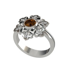 Lumi Kar Tanesi Yüzük - Dumanlı kuvars ve swarovski 14 ayar beyaz altın yüzük #k1mvy4