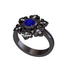 Lumi Kar Tanesi Yüzük - Lab safir ve swarovski 925 ayar siyah rodyum kaplama gümüş yüzük #k5i4ue