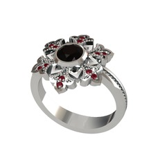 Lumi Kar Tanesi Yüzük - Siyah zirkon ve kök yakut 14 ayar beyaz altın yüzük #khfhus