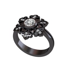 Lumi Kar Tanesi Yüzük - Pırlanta ve swarovski 925 ayar siyah rodyum kaplama gümüş yüzük (0.66 karat) #ko5jc1