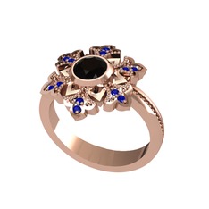 Siyah zirkon ve lab safir 8 ayar rose altın yüzük
