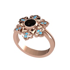Lumi Kar Tanesi Yüzük - Siyah zirkon ve akuamarin 925 ayar rose altın kaplama gümüş yüzük #nvu1yt