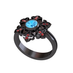 Lumi Kar Tanesi Yüzük - Akuamarin ve garnet 925 ayar siyah rodyum kaplama gümüş yüzük #rzwh9i