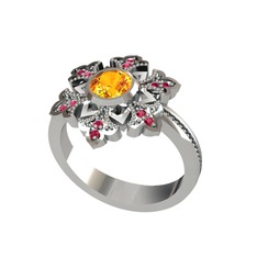Lumi Kar Tanesi Yüzük - Sitrin ve rodolit garnet 18 ayar beyaz altın yüzük #s96x3i