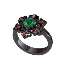 Yeşil kuvars ve garnet 925 ayar siyah rodyum kaplama gümüş yüzük