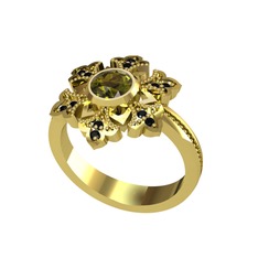 Lumi Kar Tanesi Yüzük - Peridot ve siyah zirkon 8 ayar altın yüzük #tj2rqm