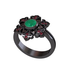 Lumi Kar Tanesi Yüzük - Kök zümrüt ve kök yakut 925 ayar siyah rodyum kaplama gümüş yüzük #wf41ce