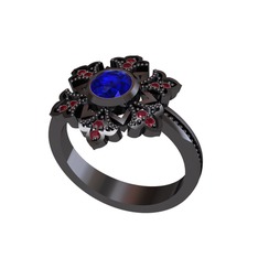 Lumi Kar Tanesi Yüzük - Lab safir ve kök yakut 925 ayar siyah rodyum kaplama gümüş yüzük #wkifo3