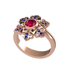 Rodolit garnet ve lab safir 8 ayar rose altın yüzük