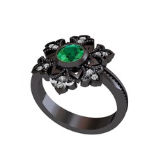 Lumi Kar Tanesi Yüzük - Yeşil kuvars ve beyaz zirkon 925 ayar siyah rodyum kaplama gümüş yüzük #wtv0ux