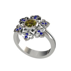 Lumi Kar Tanesi Yüzük - Peridot ve lab safir 8 ayar beyaz altın yüzük #x7y6fb