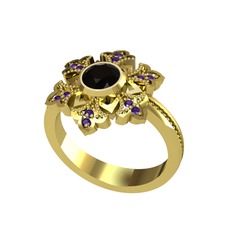 Lumi Kar Tanesi Yüzük - Siyah zirkon ve ametist 14 ayar altın yüzük #xe92xb