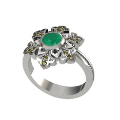 Kök zümrüt ve peridot 14 ayar beyaz altın yüzük