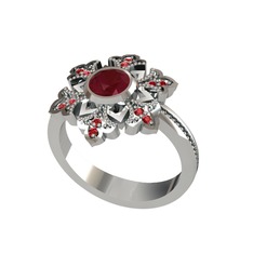 Kök yakut ve garnet 8 ayar beyaz altın yüzük