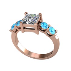 Pırlanta ve akuamarin 925 ayar rose altın kaplama gümüş yüzük (1.24 karat)