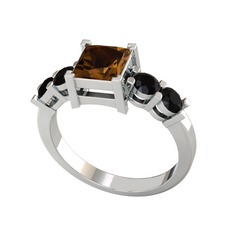 Pya 5 Taş Yüzük - Dumanlı kuvars ve siyah zirkon 925 ayar gümüş yüzük #10e0lvw