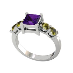 Pya 5 Taş Yüzük - Ametist ve peridot 925 ayar gümüş yüzük #10fieew