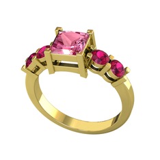Pembe kuvars ve rodolit garnet 18 ayar altın yüzük