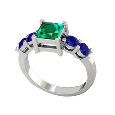 Pya 5 Taş Yüzük - Yeşil kuvars ve lab safir 14 ayar beyaz altın yüzük #118irjn