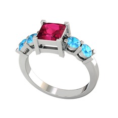 Rodolit garnet ve akuamarin 8 ayar beyaz altın yüzük