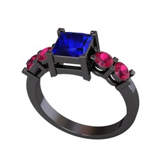 Pya 5 Taş Yüzük - Lab safir ve rodolit garnet 925 ayar siyah rodyum kaplama gümüş yüzük #11zyd7c