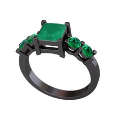 Pya 5 Taş Yüzük - Kök zümrüt ve yeşil kuvars 925 ayar siyah rodyum kaplama gümüş yüzük #121nknf
