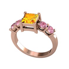 Sitrin ve pembe kuvars 14 ayar rose altın yüzük