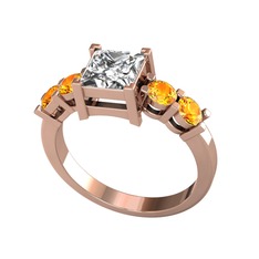Pya 5 Taş Yüzük - Beyaz zirkon ve sitrin 925 ayar rose altın kaplama gümüş yüzük #12jny28