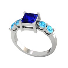 Pya 5 Taş Yüzük - Lab safir ve akuamarin 8 ayar beyaz altın yüzük #12k95o8