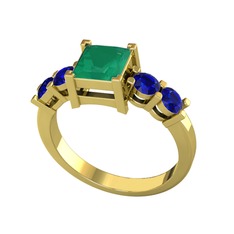 Pya 5 Taş Yüzük - Kök zümrüt ve lab safir 8 ayar altın yüzük #12q7q7f