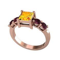 Pya 5 Taş Yüzük - Sitrin ve kök yakut 8 ayar rose altın yüzük #12uadvr
