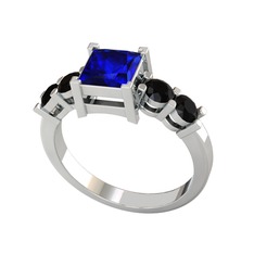 Pya 5 Taş Yüzük - Lab safir ve siyah zirkon 14 ayar beyaz altın yüzük #133atjs