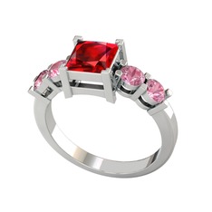 Garnet ve pembe kuvars 8 ayar beyaz altın yüzük