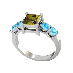 Peridot ve akuamarin 8 ayar beyaz altın yüzük