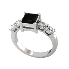 Pya 5 Taş Yüzük - Siyah zirkon ve swarovski 14 ayar beyaz altın yüzük #13vafxz