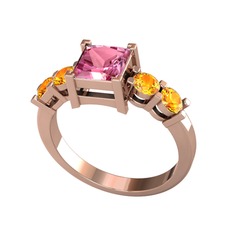 Pya 5 Taş Yüzük - Pembe kuvars ve sitrin 18 ayar rose altın yüzük #141k0mw