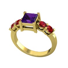 Pya 5 Taş Yüzük - Ametist ve garnet 18 ayar altın yüzük #14hhfw2
