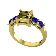 Pya 5 Taş Yüzük - Peridot ve lab safir 18 ayar altın yüzük #14vxw00