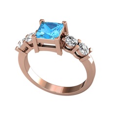 Pya 5 Taş Yüzük - Akuamarin ve swarovski 925 ayar rose altın kaplama gümüş yüzük #1509c10