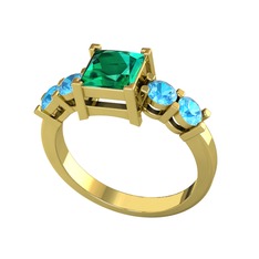 Pya 5 Taş Yüzük - Yeşil kuvars ve akuamarin 14 ayar altın yüzük #15euzvu